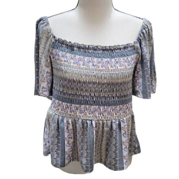 Gypsies & Moondust Smocked Peplum Top Size XL Off Shoulder - Picture 4 of 9